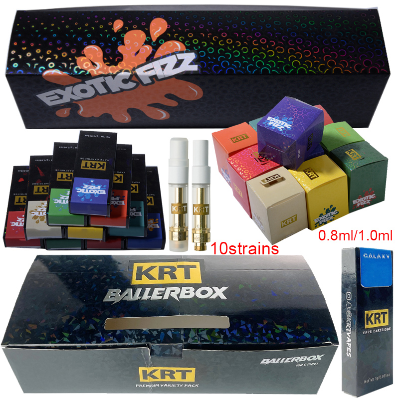 

KRT Exotic Fizz Atomizers Vape Cartridges Packaging Black Boxes 0.8ml 1.0ml Ceramic Empty Round Tip Thick Oil Glass Tank 510 Thread