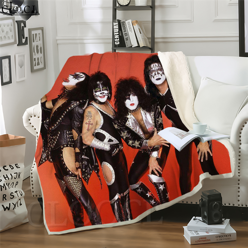 

CLOOCL Hot Hard Rock Kiss Band 3D Print Hip-hop Style Conditioning Blanket Sofa Teens Bedding Throw Blankets Plush Quilt