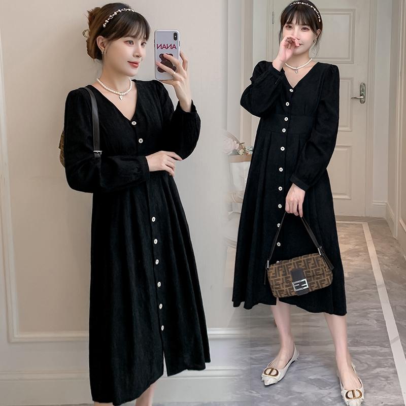 

Maternity Dresses 211# Autumn Spring Korean Fashion Long Dress Elegant A Line Slim Clothes For Pregnant Women Chic Ins Loose Pregnancy, White