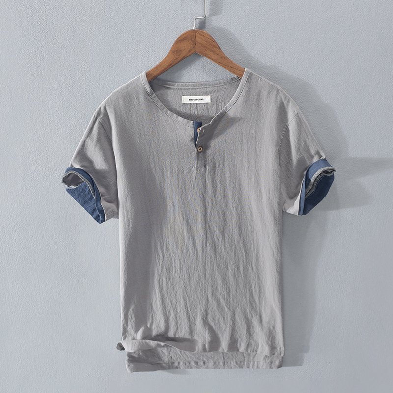 

2021 Summer New Arrival Short Sleeve Fashion Shirt Casual Gray T-shirt for Men Linen t Shirts Male Comfortable Camiseta Chemise Fq54