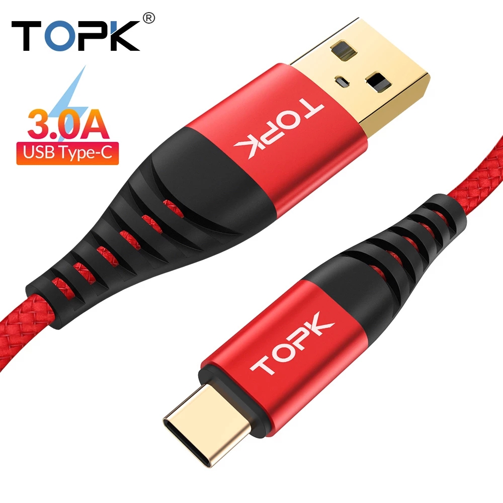 

TOPK AN42 3A Quick Charge 3.0 USB Type C Cable for Xiaom Redmi Note 7 Fast Charging Type-C Cable for Samsung S9 S10 Plus USB CFY7418, Red