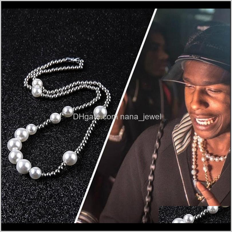 

New Fashion Mens Pearl Necklace Hip Hop Stainless Steel Ball Beaded Necklace Jewelry Clavicle Chain Necklace Seiwp Itdz0, Silver