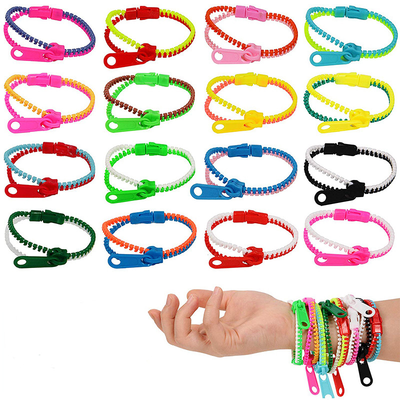 

Friendship Fidget Zipper Bracelets 7.5 Inches Sensory Toys Set Neon Colors Birthday Party Favors for Kids Goodie Bags