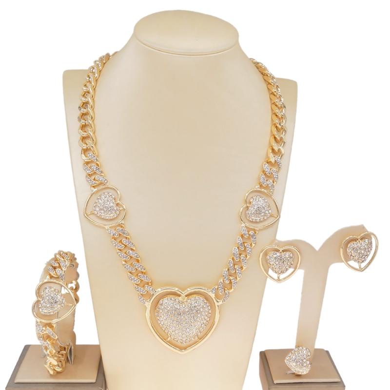 

Earrings & Necklace Heart Shape XOXO African Bridal For Women Wedding Dubai Jewelry Rings Luxury Bracelet Sets, Silver