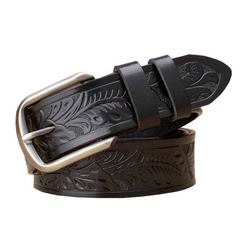 

Western Flower Print Leather Pin Buckle Men Belt Vintage Leather Jeans Causal Pants Men Belt, Black