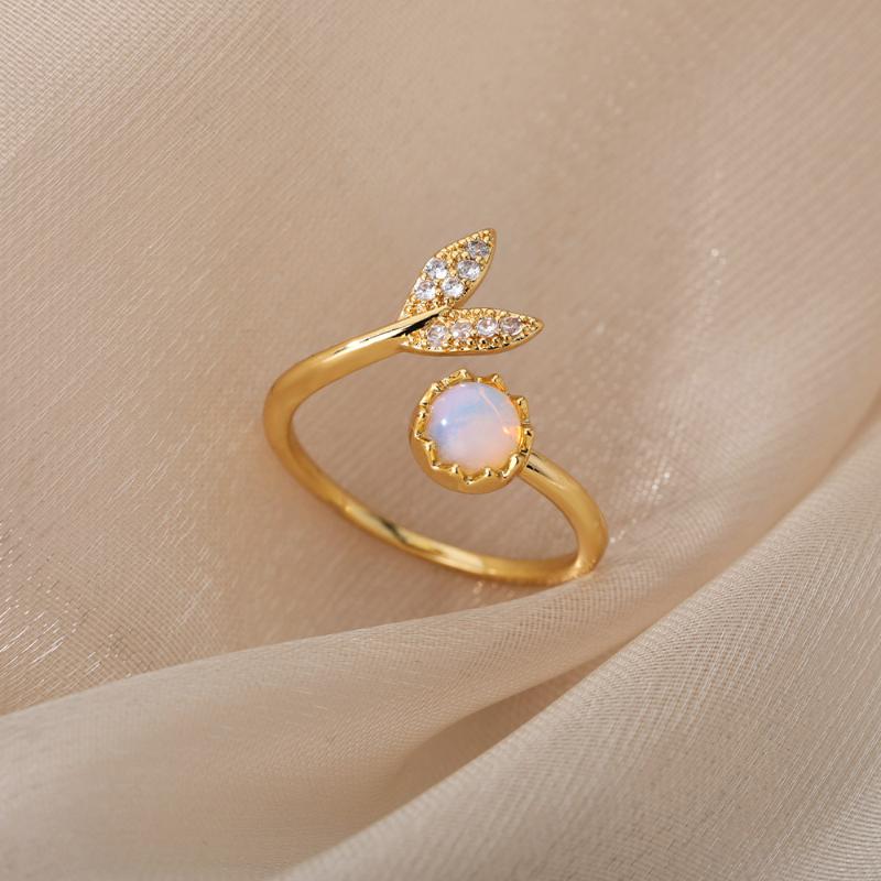 

Cluster Rings Romantic Fish Tail Opal Open For Women Stainless Steel Cute Crystal Stone Finger Ring Wedding Boho Jewelry, Golden;silver