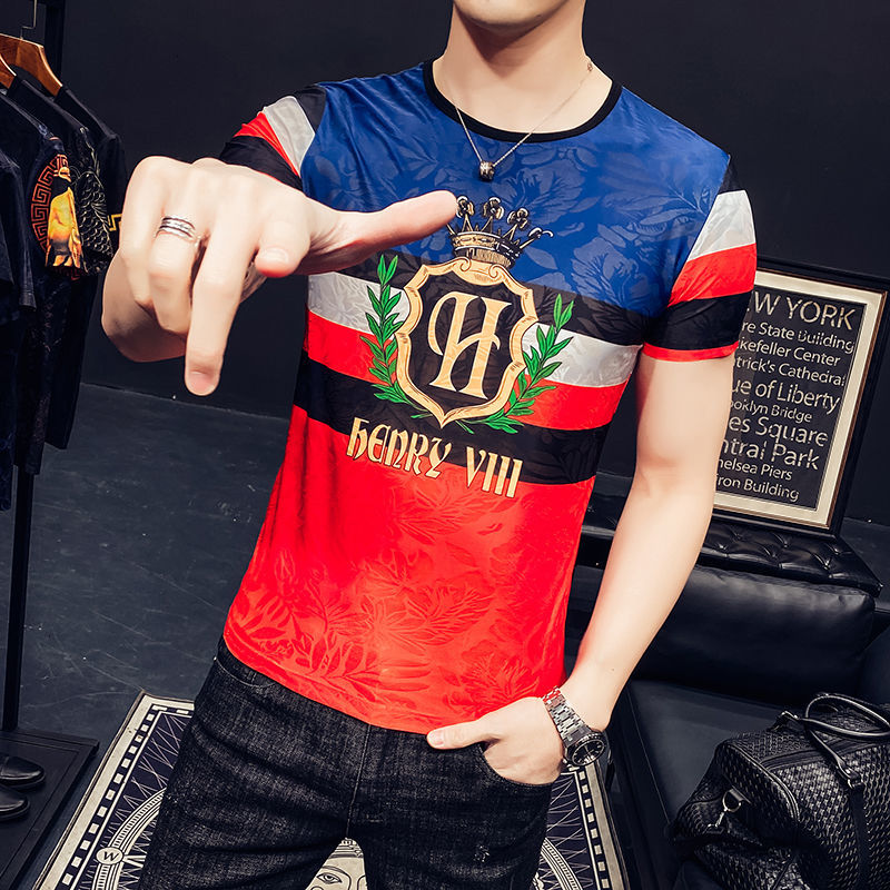 

New Black Gold Print Summer T-shirt Streetwear 2021 Luxury Color Contrast Short Sleeve Camisetas Club t Shirt Men 14os, Picture color