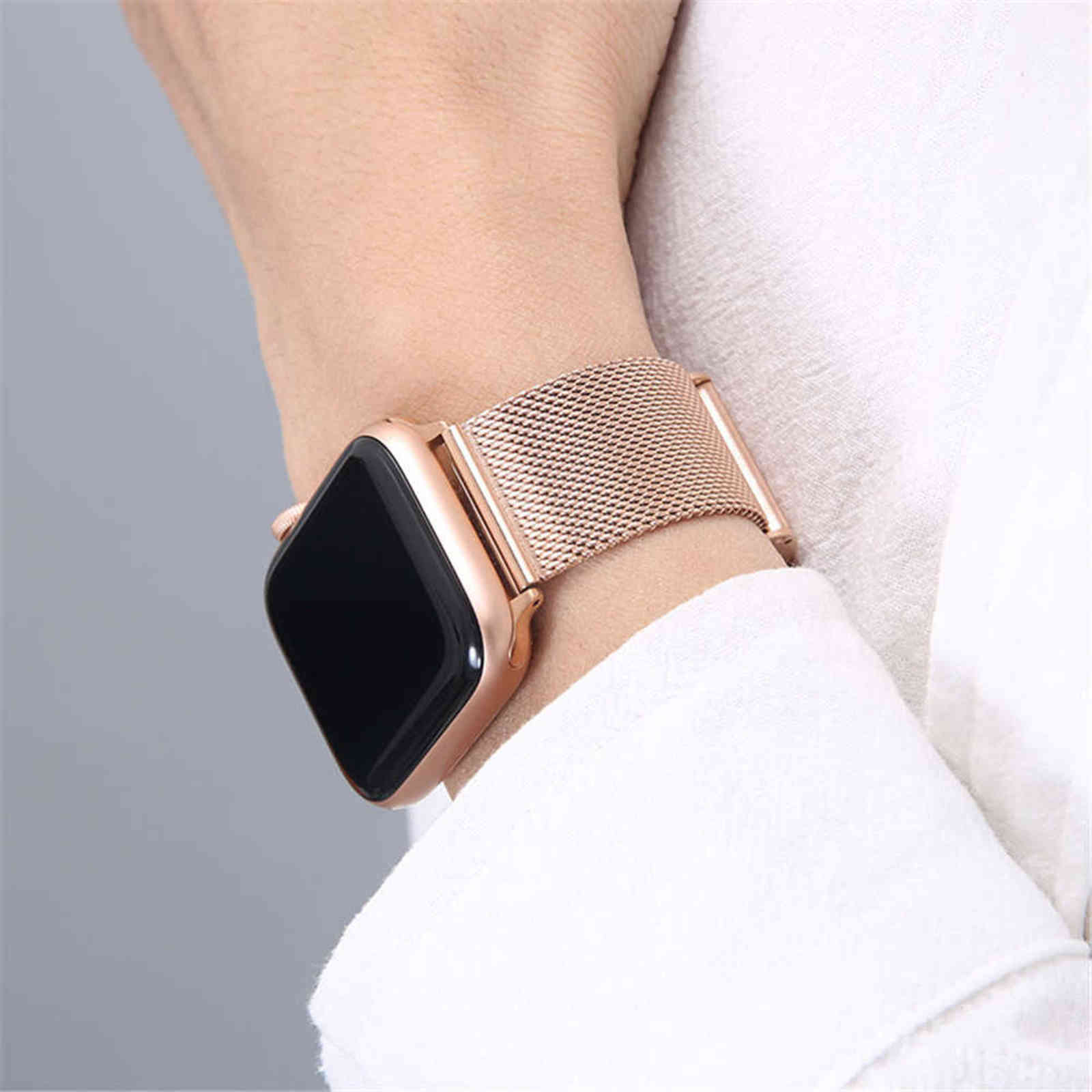 

For Apple Watch Band 7 6 SE 40mm 44mm iWatch 5 Stainless Steel Bracelet for Applewatch 42mm 38mm iWatch 3 Milanese Wrist Strap Y1126