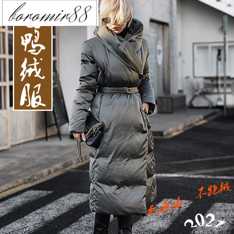 

Version down jacket female minimalist loose thickened hooded green fruit collar long