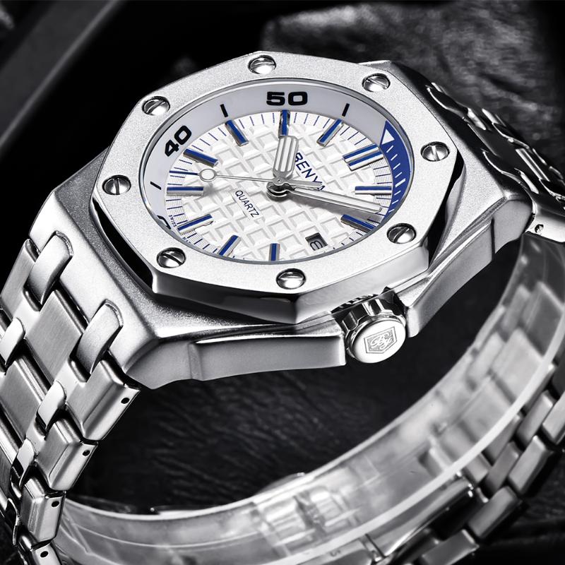 

Wristwatches BENYAR Men's Quartz Watches Top Brand 30M Waterproof Luxury Stainless Steel Watch For Men Automatic Reloj, White