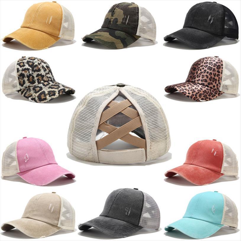 Ponytail Baseball Cap Women Distressed Washed Cotton Trucker Caps Casual Summer Snapback Hat Glitter Brim Satin Dad Hats