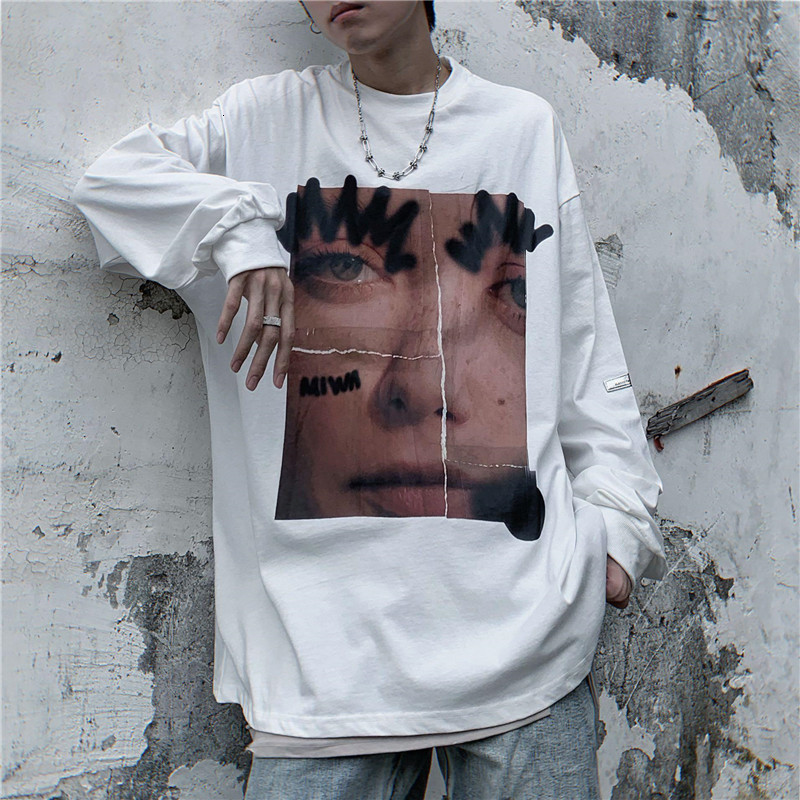 

2021 New Branco Harajuku Hip Hop T-shirts Engraado Das Mulheres Dos Homens Casual Coreano Manga Longa Gtico Tshirt Streetwear Outono Solto 2, Black
