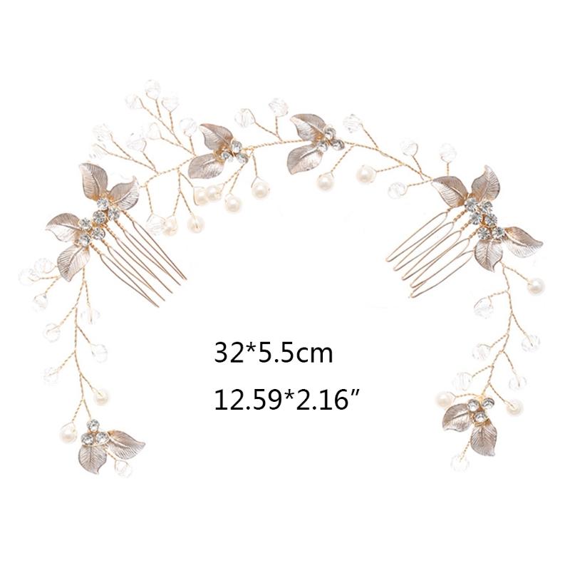 

Hair Clips & Barrettes 652F Rhinestone Pearl Flower Leaf Comb Bridal Retro Headdress Crystal Ladies Wedding Accessories, Golden;silver