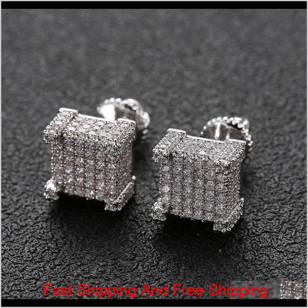 

Hip Hop Earrings For Men Gold Silver Iced Out Cz Square Stud Earring With Screw Back Jewelry Mvlyn O2Kta, Golden;silver