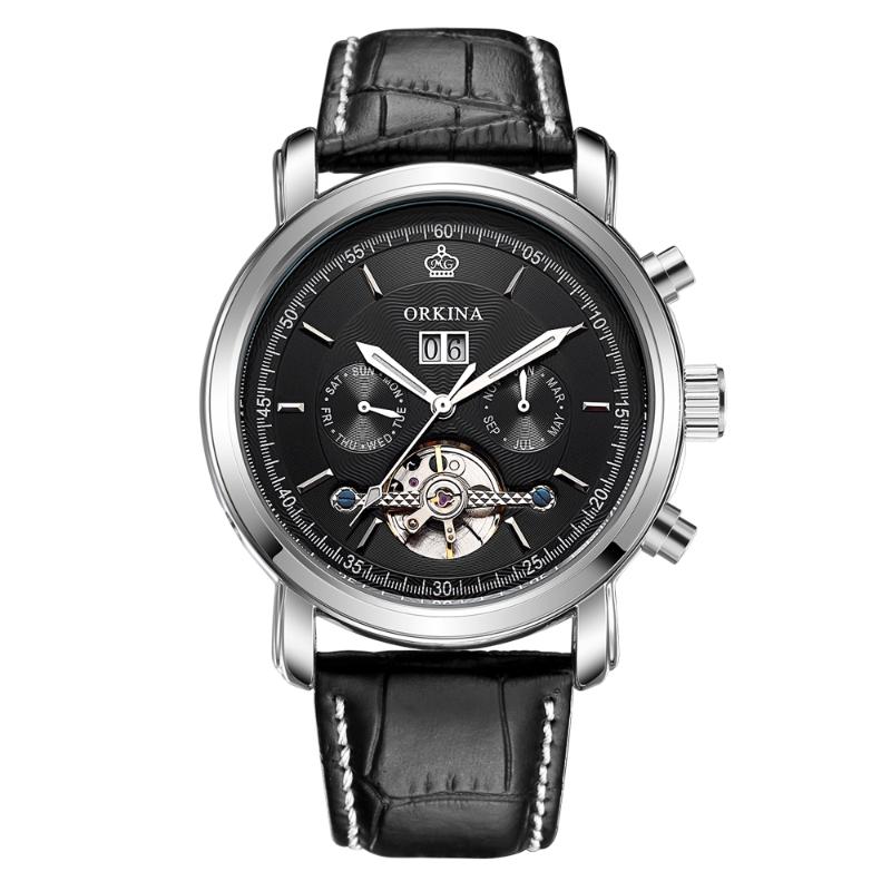 

Wristwatches ORKINA Men Watches Automatic Black Watch Leather Strap 3ATM Waterproof Business Sport Mechanical, Brown