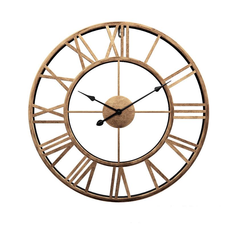 

Wall Clocks Modern 40cm Metal Clock Large Retro Iron Round Art Hollow Nordic Roman Numerals Home Decoration