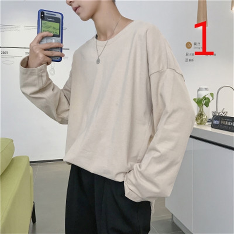 

2021 New Long-sleeved T-shirt Men's European Station White Simple Stretch Slim Korean Fashion 5krt