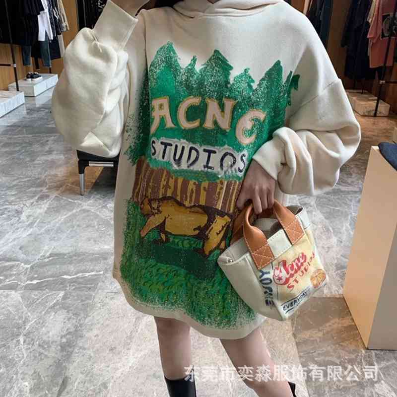 

2021 early new AC letter bear print graffiti round neck hooded loose sweater autumn winter coat women's top, Picture color