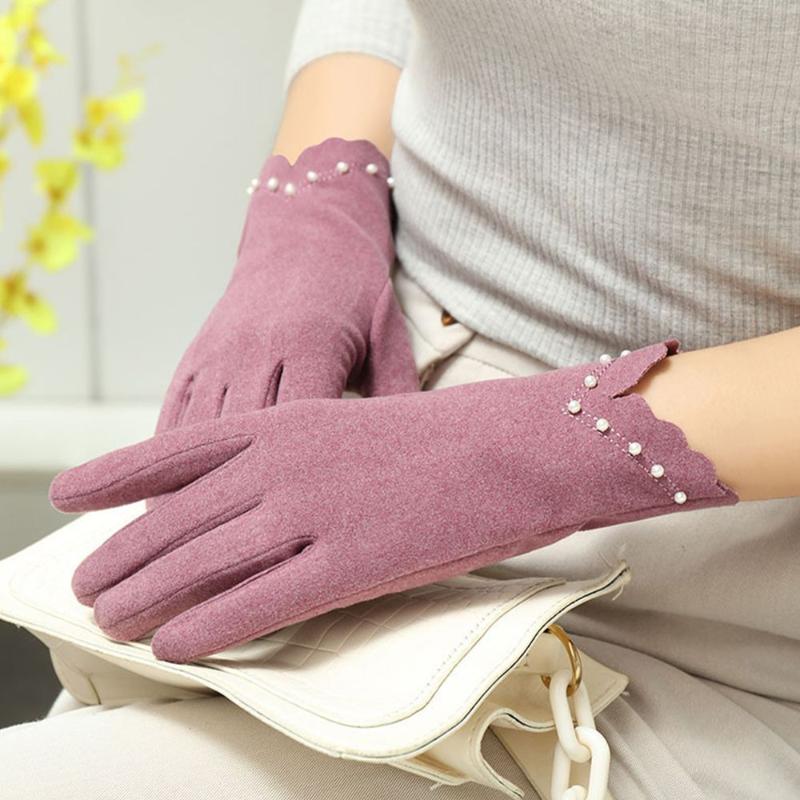

Five Fingers Gloves Outdoor Cycling Solid Color Full Finger Touch Screen German Fleece Women's Korean Style Mittens