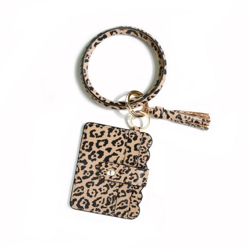 

Keychains Fashion Leopard Leather Wallet Bracelet With Tassel S Holder