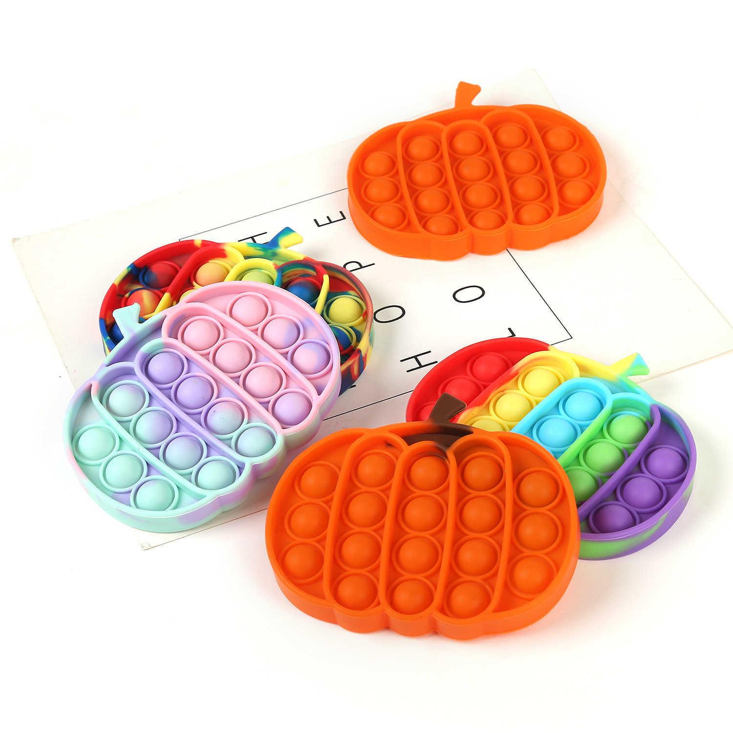 

Halloween Pumpkin Shape Pioneer Rainbow Kids Fidget Toys Sensory Autism Stress Relief Push Pop Bubble Silicone Decompression Puzzle Toy