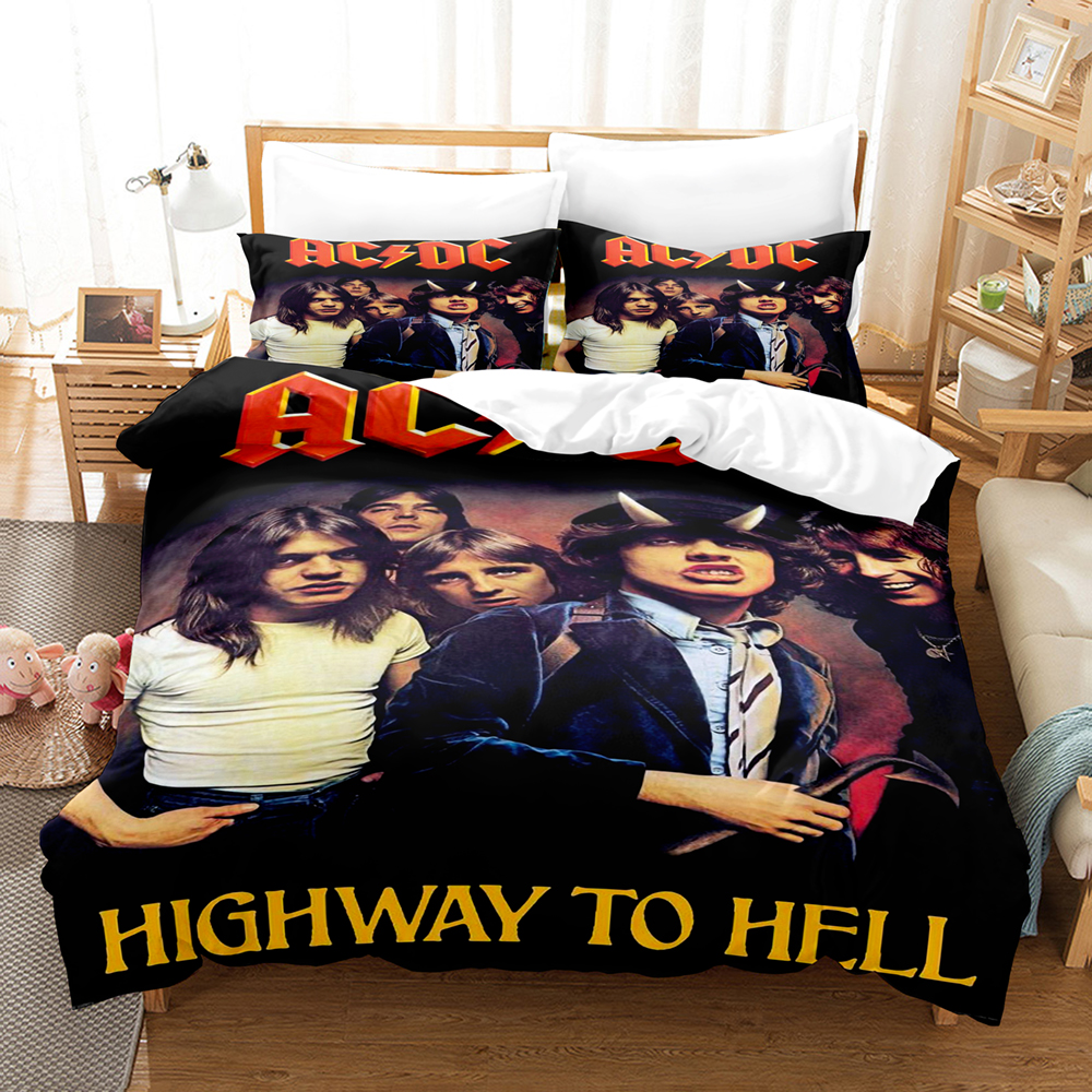 

3D printing bedding set AC/DC theme 100% polyester quilt cover with pillowcase adult and child duvet cover sheet FULL TWIN QUEEN KING size, Ac/dc-08
