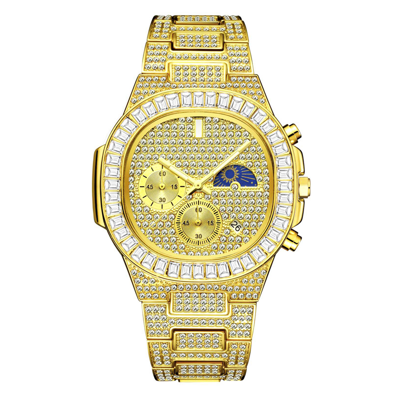 

Europe and America Hotsale Mens Bling Watches New Fashion CZ Diamond Quartz Watches for Men Women Fashion Gold Wristwatches