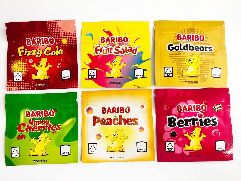 

baribo Gummies packing Bags frogs sour sghetti 500MG Zip Lock pack resealable Edibles Retail Packaging Candy Gummy Bag SmellProof Mylar