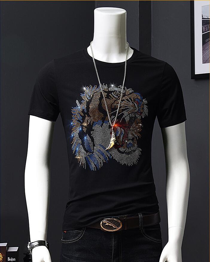 

2021 New Plus Size Hot Drilling t Shirts Men Brand Short Sleeve Fashion Streetwear o Neck Slim Tshirts Man Gifts Jtsc, As shown