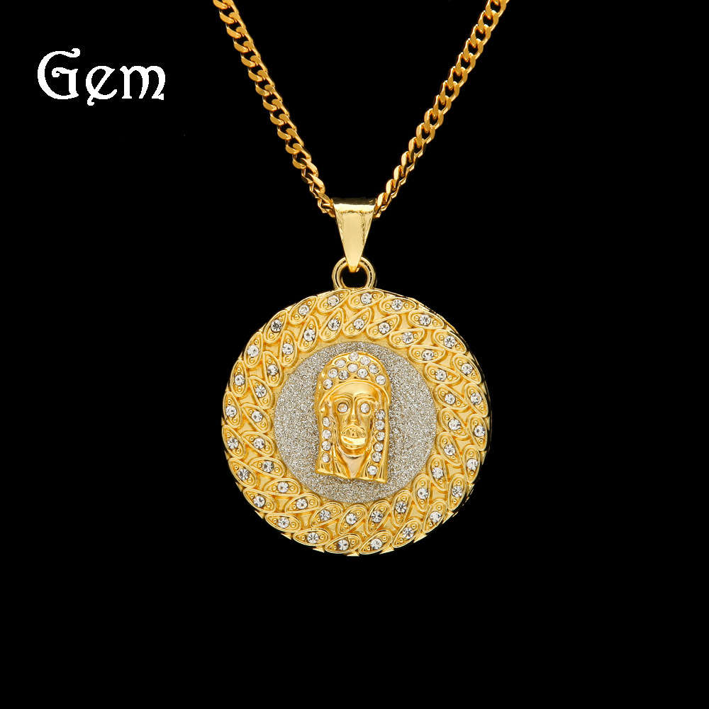 

Hip hop men's Jesus Angel 100 point gold onion pink diamond round sandblast Pendant