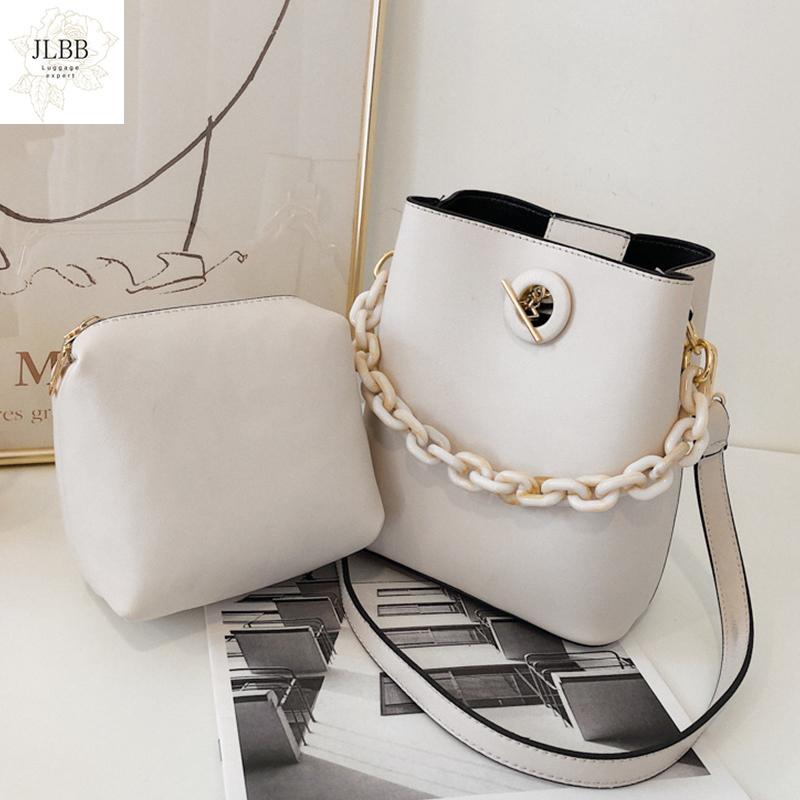 

Acrylic Chain Composite Bucket Bags for Women 2021 Luxury Pu Leather Lady Shoulder Messenger Bag Casual Female Travel Handbags, Black