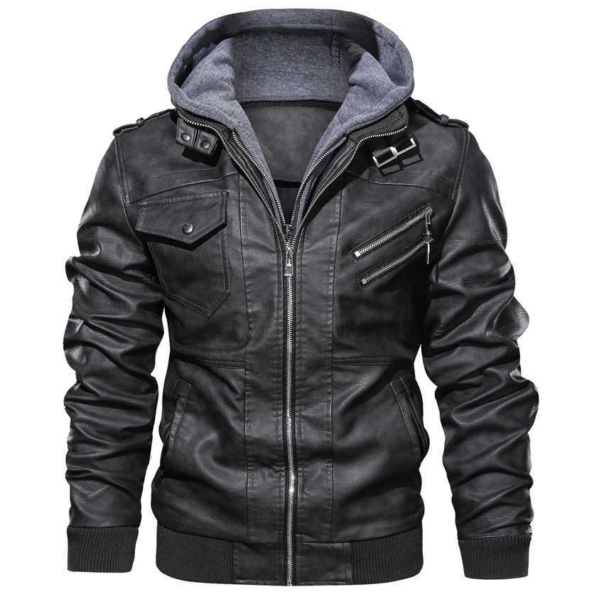 

Men's Leather Jackets Autumn Casual Motorcycle PU Jacket Biker Leather Coats Brand Clothing EU Size 211018, Black without hood