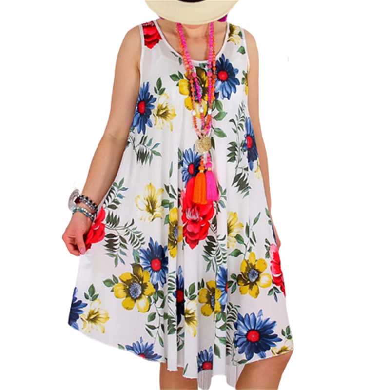

Casual Dresses Large Size Women Chiffon Dress Summer Loose Sleeveless O-neck Floral Print A-line Female Boho Beach Vestidos, Cmh13819 green