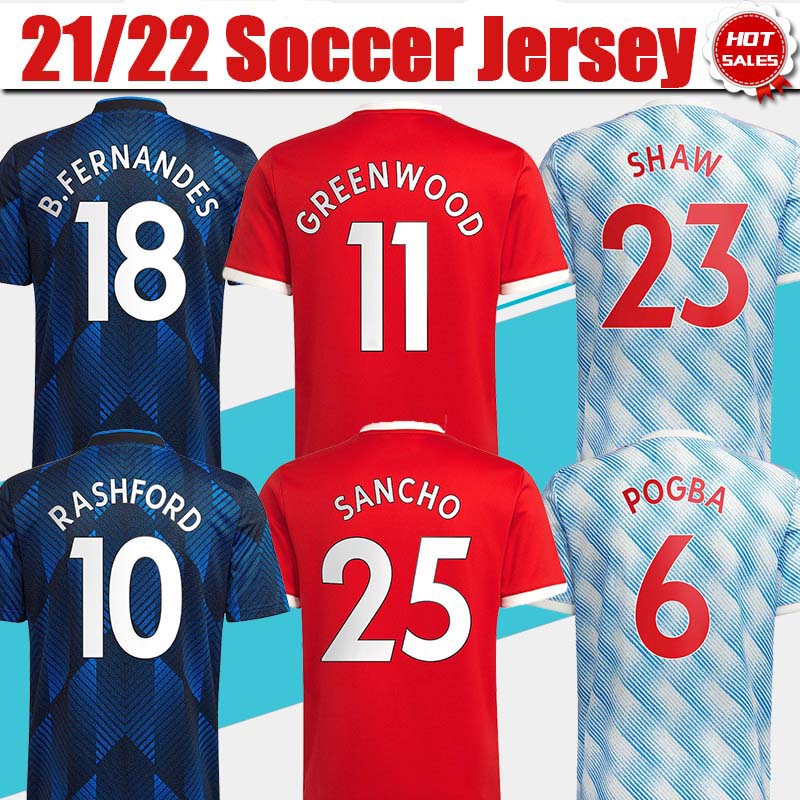 

#25 SANCHO Home Red Soccer Jersey 2021/2022 #11 GREENWOOD #18 B.FERNANDES Men Adult Away Soccer Shirt 21/22 #10 RASHFORD #6 POGBA #23 SHAW 3rd football Uniform Kids Kit, Away no patch