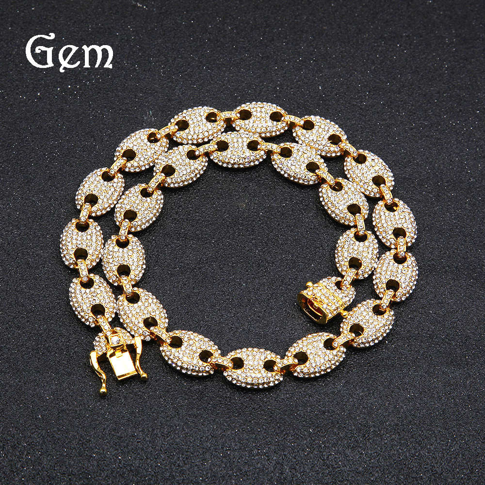 

Hip hop men's coffee bean full drill pig nose necklace fashion trendy versatile clavicle neck chain jewelry