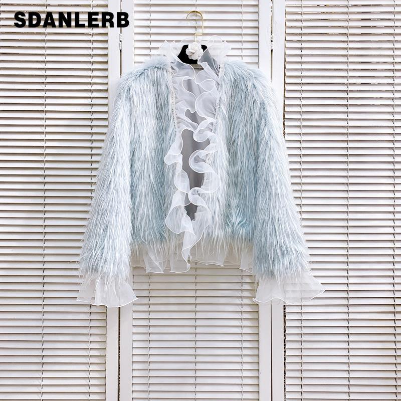 

Women's Jackets Elegant Clothing Winter Imitation Fur Double-Sided Woven Tassel Mesh Lace Cardigan Coat Long Sleeve Jacket, Black;brown