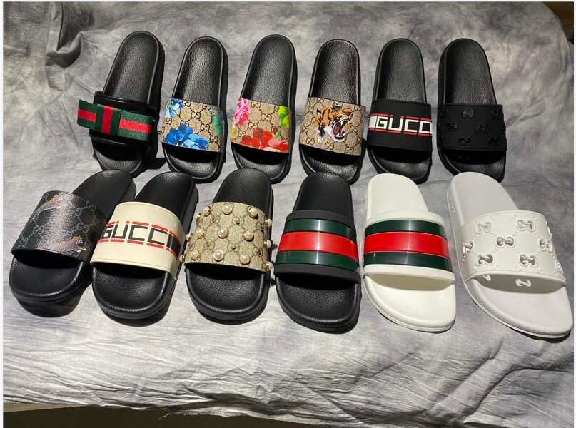 

2021 Designer Men Women Slippers With Flower Box Dust Bag Shoes snake print Slide Summer Wide Flat Sandals Slipper Ladies Flip Flops Loafers, Black