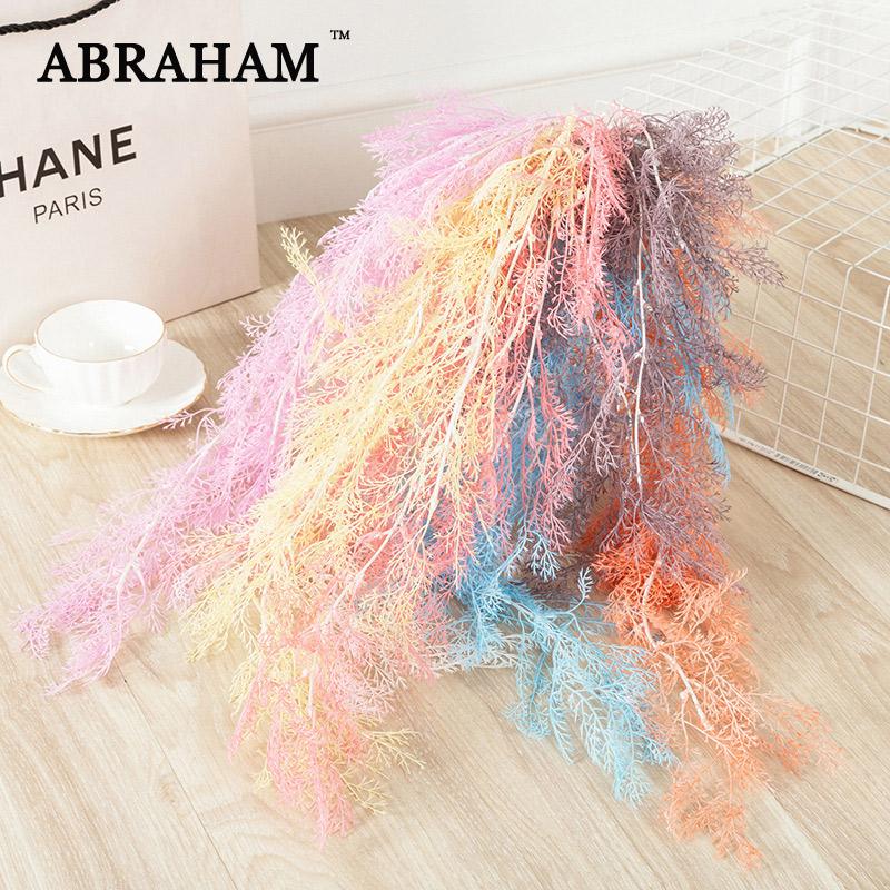 

80cm 5 Fork Colorful Fake Pine Branch Plastic Artificial Plant Rattan Wedding Wall Hanging Decorative plant For Home Party Decor, White