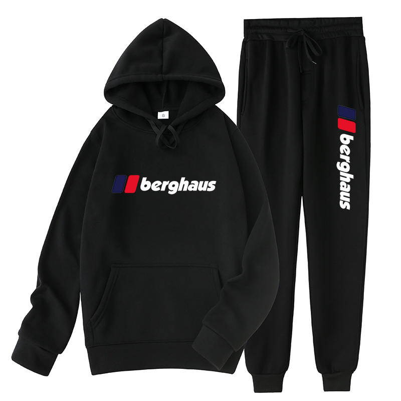 

2021 new Berghaus men's and women's casual sportswear hooded sweatshirt suit + jogging sports cotton comfortable 2 pieces L0309, Gray