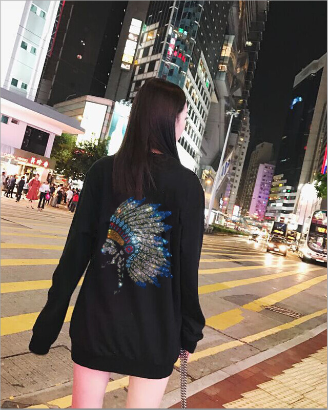 

2021 New Women Hoodies Casual Rhinestones Pattern Sweatshirts Long Sleeve Streetwear Pullovers S-2xl 009j, As shown