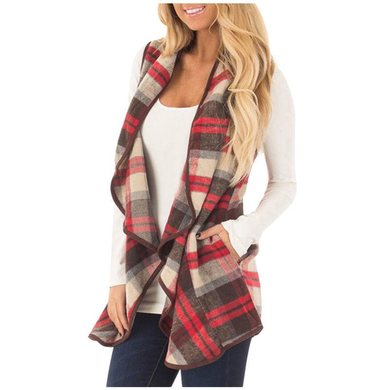 

Women' Vests 2021 Fashion Plaid For Women Casual Loose Sleeveless Cardigan With Pockets Autumn Jackets Chaqueta Mujer, Black