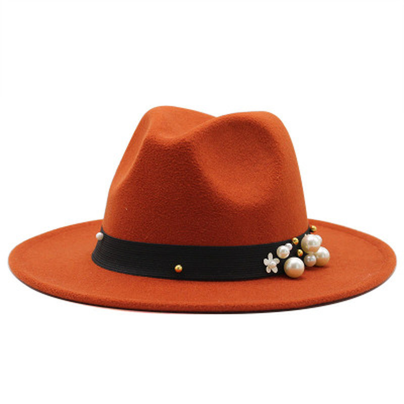 

2021 New Hat Men Solid Pearl Vintage Elegant Fedora Winter Autumn White Red Pink Jazz Caps Trilby Panama Felt Hats for Women Amcw, Dark grey