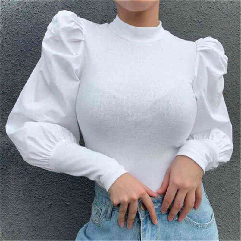 Retro Long Puff Sleeve Spring Women Shirt Fall Black White Solid Fashion Elegant Blouses And Tops Female Clothes