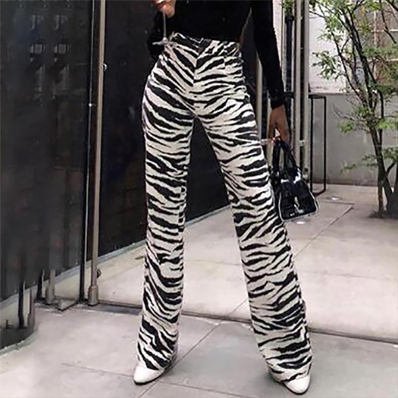 

zebra print trousers women pant wide leg high waist casual office streetwear fashion, Black;white