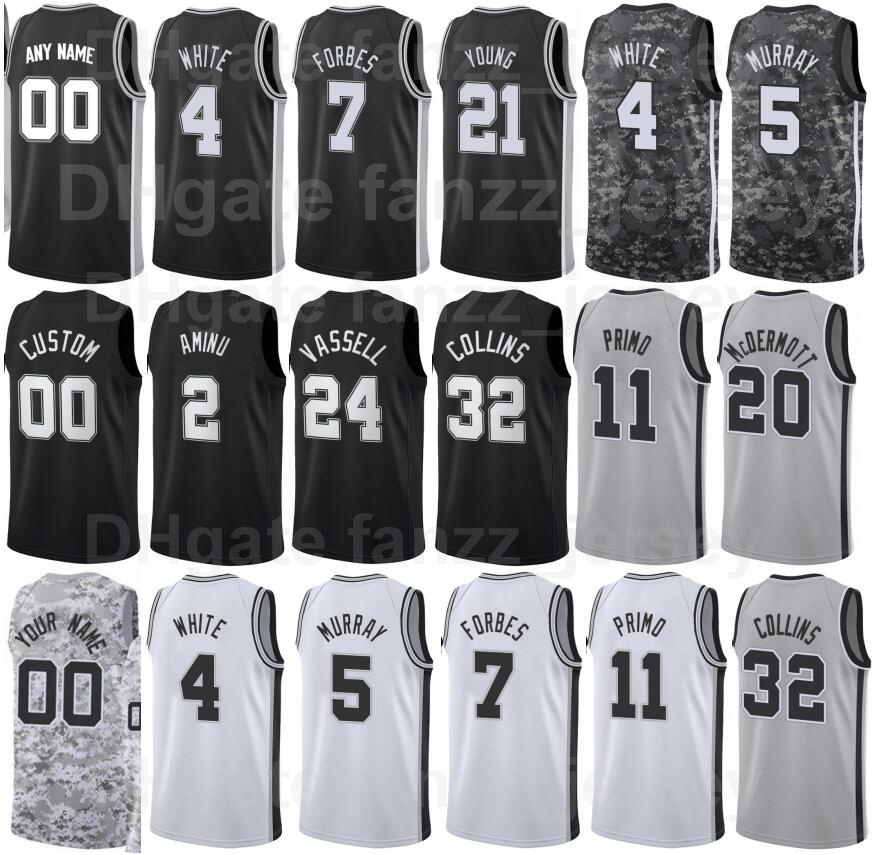 

Screen Print Basketball Dejounte Murray Jersey 5 Thaddeus Young 21 Derrick White 4 Bryn Forbes 7 Zach Collins 32 Keldon Johnson 3 Team Color Black Grey Men Women Kids