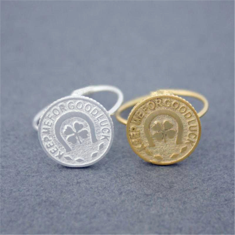 

Fashion Lucky Coin Ring "keep me for good luck," clovers copper ring Gold-color rings for women, Silver