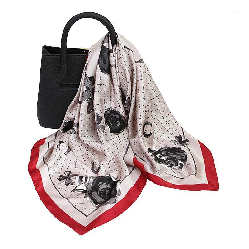 

Scarves 90cm Silk Scarf Printed Square Women's Manufacturers Custom, Blue;gray