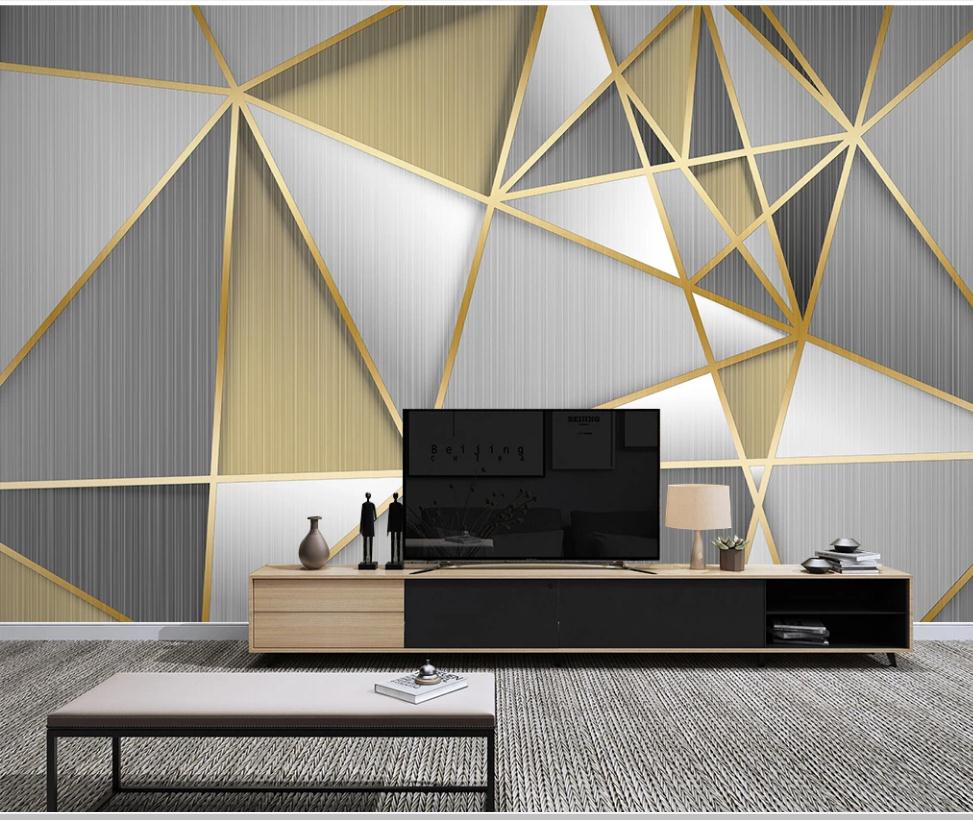 

Fashionable 3d customized wallpaper modern minimalist light luxury geometric wallpapers 3D TV sofa background wall, Gold