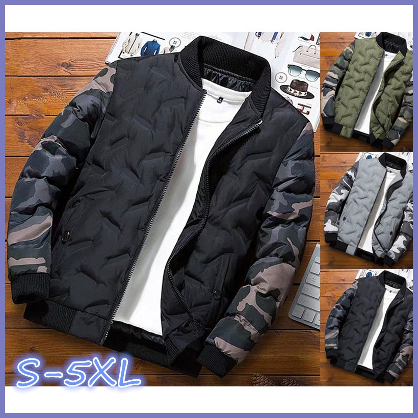 

New Men Winter Down Cotton Coats Camouflage Casual Baseball Uniforms Jackets, Gray