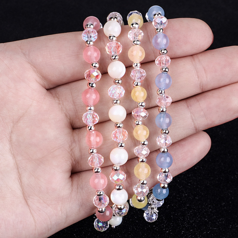

Sweet Conch Beaded Strands Bracelets Pink Beige Purple Blue Stone Jewelry Silver Plated Bracelet For Women